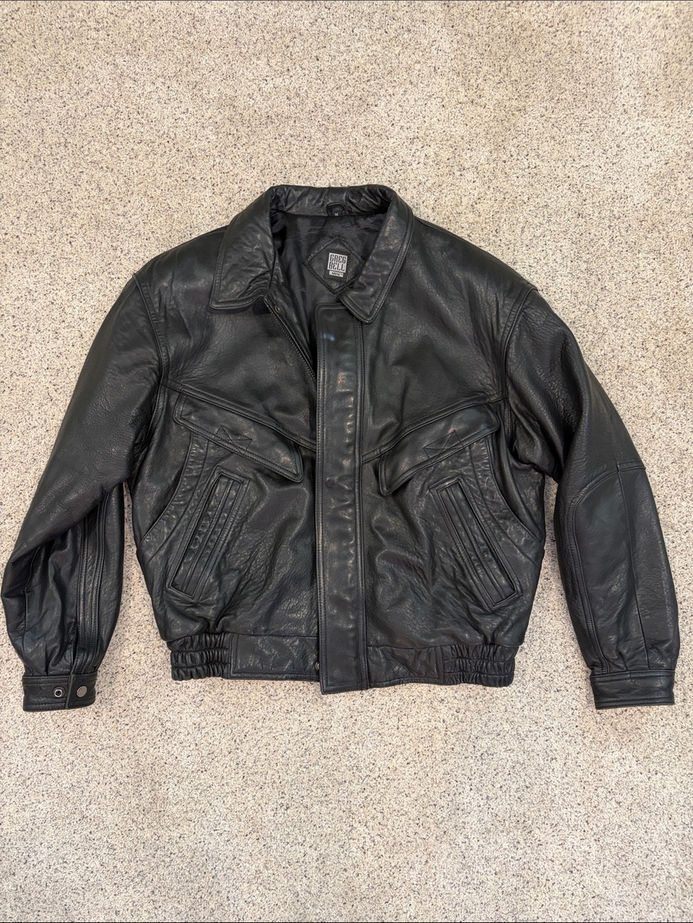 Classic Black Leather Bomber Jacket - Men
